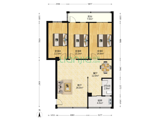 省机电工程学校宿舍园丁楼 3室2厅1卫 99平方