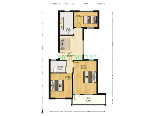 莺湖路56号 3室1厅1卫 80平方