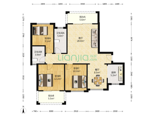 泊林晶城 3室2厅2卫 104平方