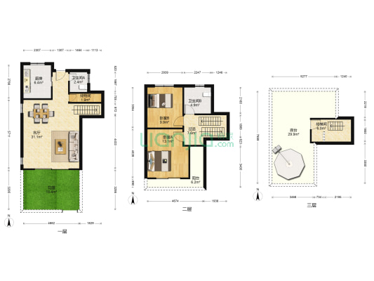 田园东方 2室1厅2卫 97平方