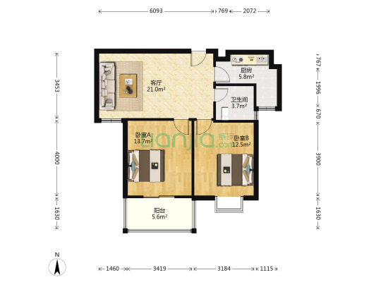柯山花园二期 2室1厅1卫 81平方