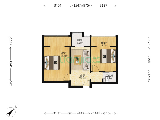 抚琴街北一巷1号 2室1厅1卫 53平方