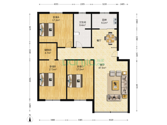 景光小区 3室1厅1卫 138平方