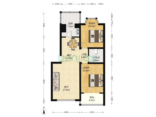 馨港庄园三区 2室2厅1卫 85平方