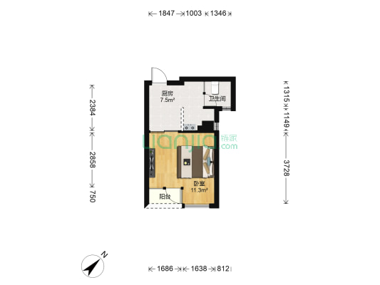 中海格林威治城小户 1室0厅1卫 27平方