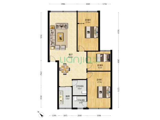 金龙路 3室1厅2卫 122平方