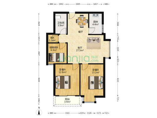 青水花园 2室1厅1卫 93平方