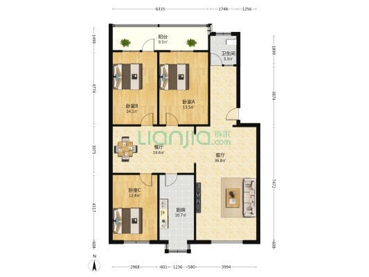 人才中心家属楼 3室2厅1卫 144平方