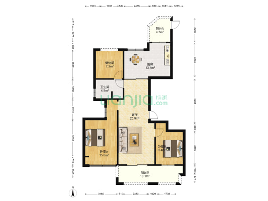 龙湾府 2室1厅1卫 115平方