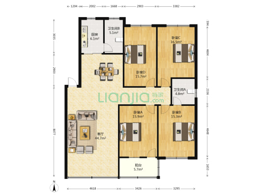 南门路16号 4室2厅2卫 160平方