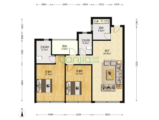 阳光龙庭 2室1厅2卫 104平方