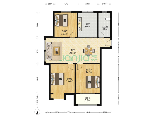 东城逸品西区 3室1厅1卫 115平方