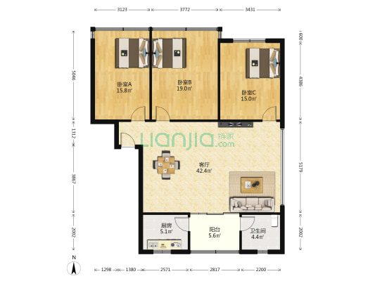 王牌路493号 3室1厅1卫 130平方