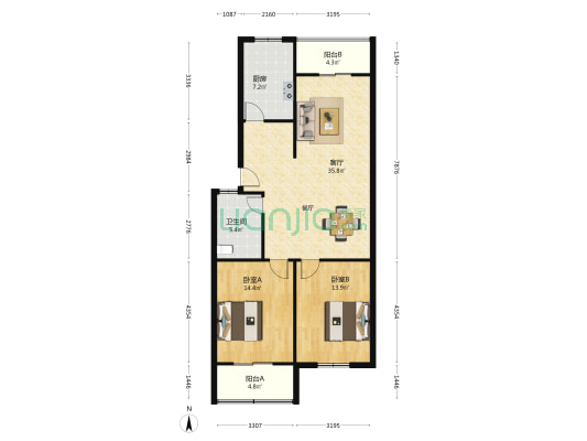 万银楼 2室1厅1卫 91平方