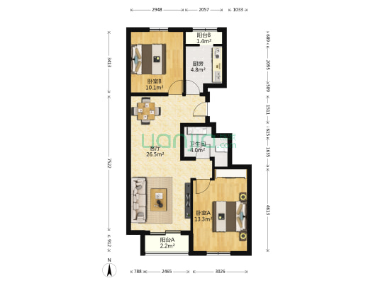 南海家园六里 2室1厅1卫 90平方