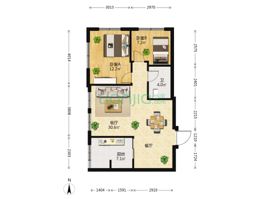 广基锦尚华庭 2室1厅1卫 88平方
