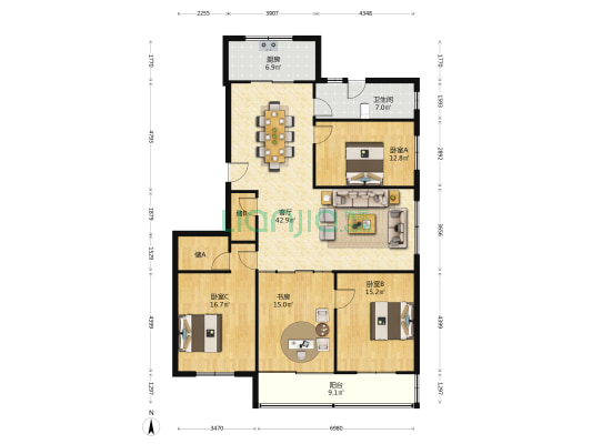 洋东新苑 4室1厅1卫 159平方