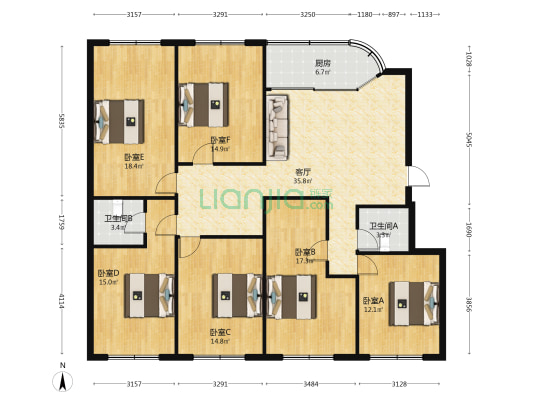翔扬路 6室1厅2卫 188平方