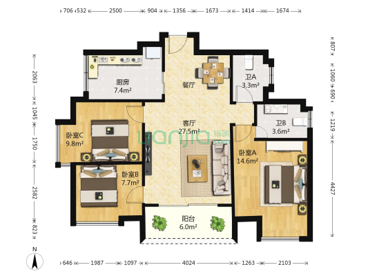 福满瑞园 3室1厅2卫 108平方