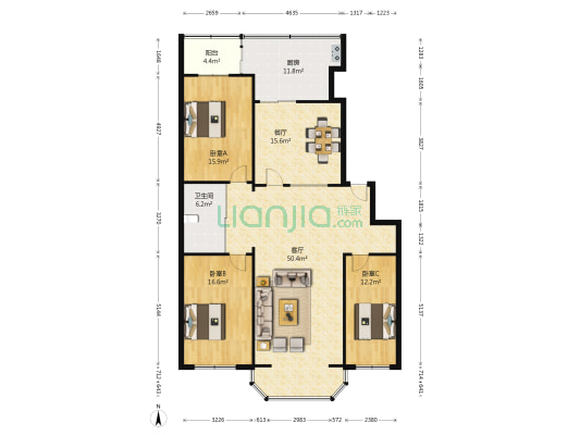 世纪花园南区 3室2厅1卫 150平方