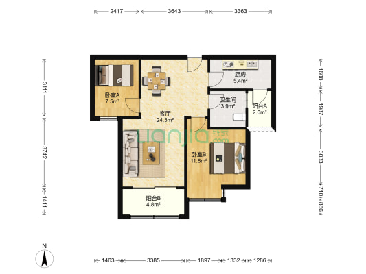 枫香苑 2室1厅1卫 83平方