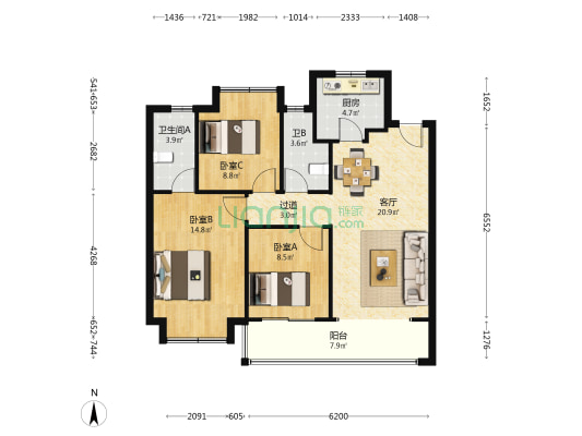 弘阳尚上悦苑 3室1厅2卫 99平方