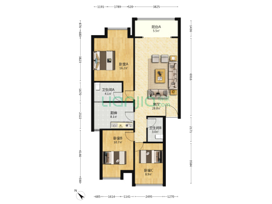 北街坊 3室1厅2卫 94平方