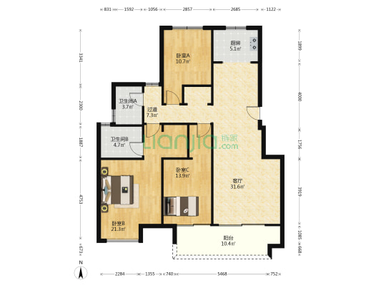 绿地花语城盈翠苑 3室1厅2卫 130平方