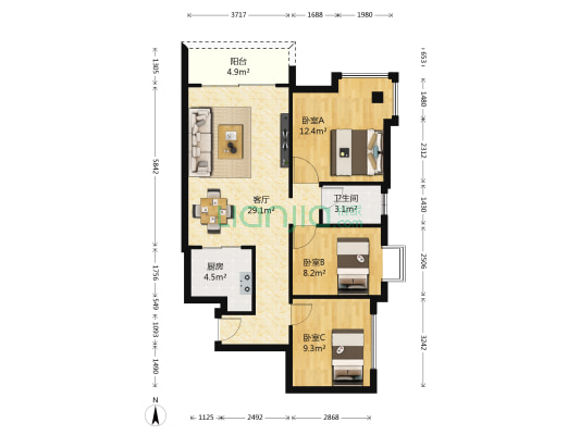 丽水南珠 3室1厅1卫 79平方