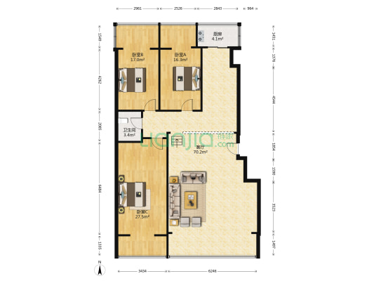 经开二区 3室1厅1卫 178平方