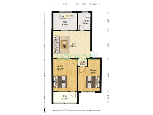 鲁伟宿舍 2室1厅1卫 83平方