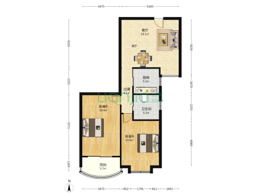 申地苑 2室1厅1卫 95平方