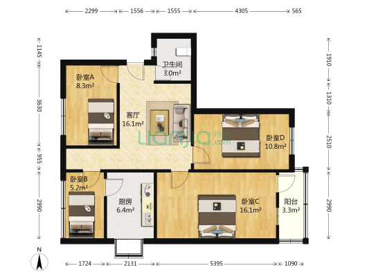 涂家岭社区安泰苑 4室1厅1卫 76平方
