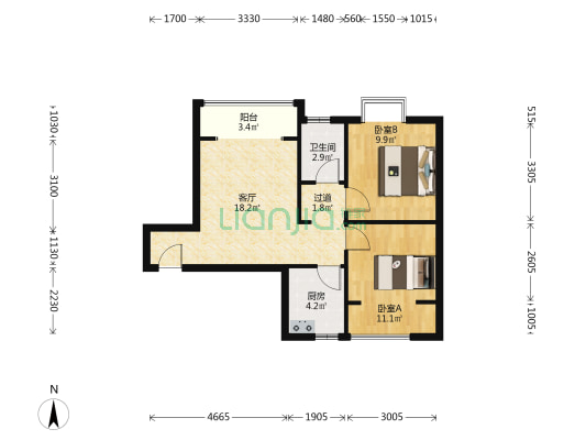 兴盛世家A区 2室1厅1卫 59平方