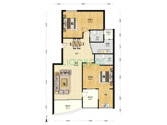 风景蓝水岸 2室1厅2卫 139平方