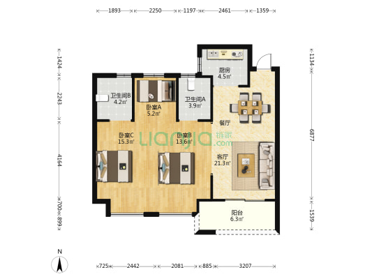 融杭府 3室1厅2卫 89平方