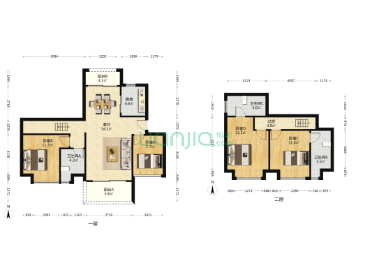 绿地杉禾田晶舍 4室1厅3卫 115平方