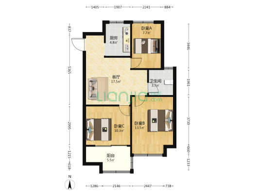 星河湾 3室1厅1卫 79平方