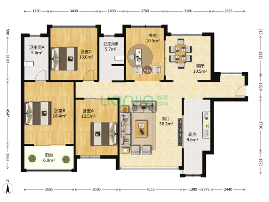 民发天地 4室2厅2卫 145平方