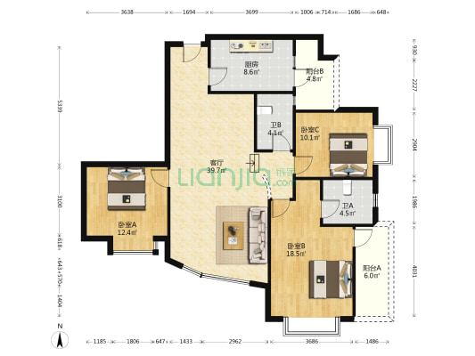渝高和泰家园 3室1厅2卫 131平方