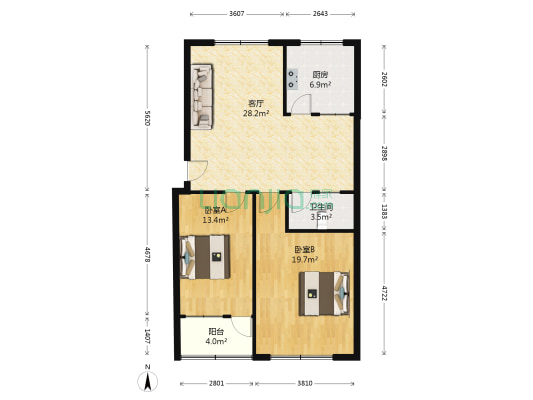 名门小区 2室1厅1卫 92平方