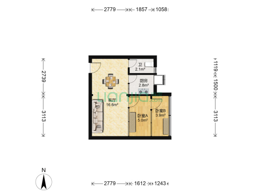省金属公司家属院 2室1厅1卫 45平方省金属公司家属院户型图根据链家