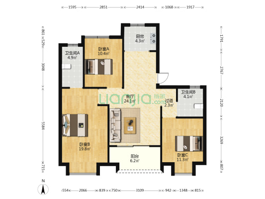 平和溪岸堡墅 3室1厅2卫 107平方
