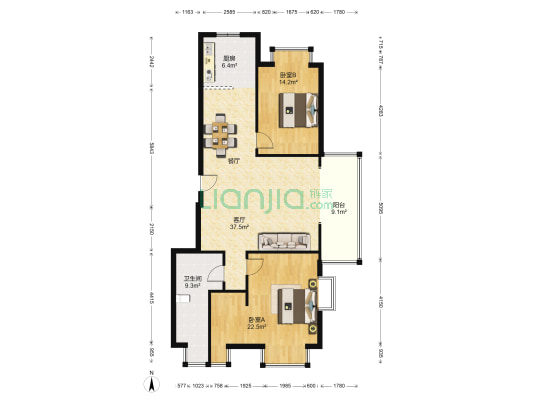 隆鑫花园 2室1厅1卫 121平方