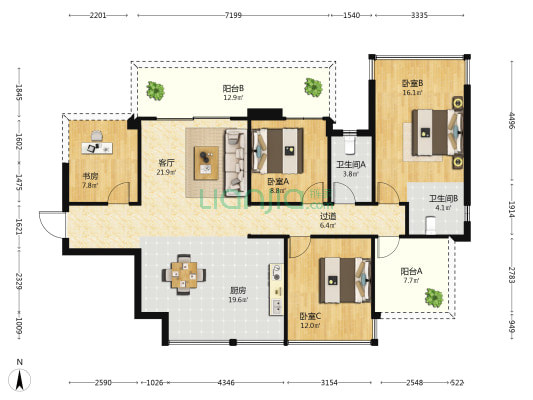 南宁安吉麒麟尊府 4室1厅2卫 126平方