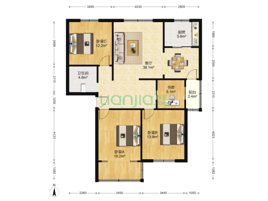 松花江路225号院 4室1厅1卫 120平方