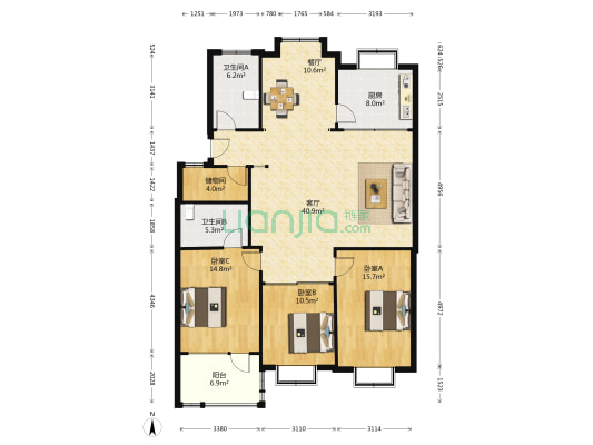 碧海花苑 3室2厅2卫 137平方