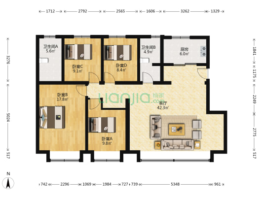 翡翠公园六期 4室1厅2卫 138平方