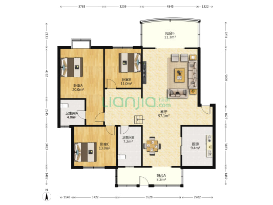 新蜀花园一公寓 3室1厅2卫 152平方