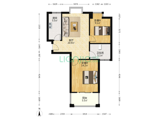 欢喜•家 2室1厅1卫 72平方